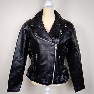 VTB AUTHENTIC LEATHER BLACK MOTORCYCLE WOMEN JACKET SIZE M